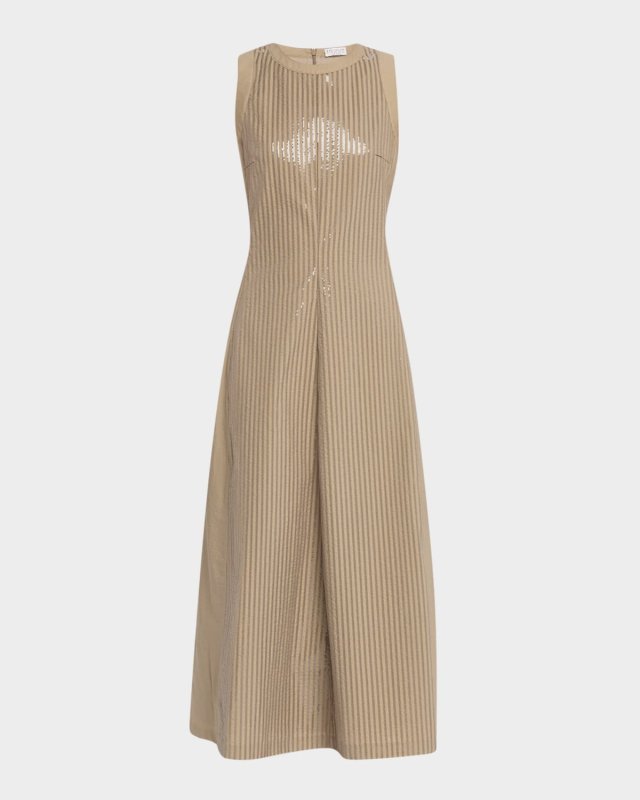 Front Sequined Techno Poplin Corset Midi Dress
